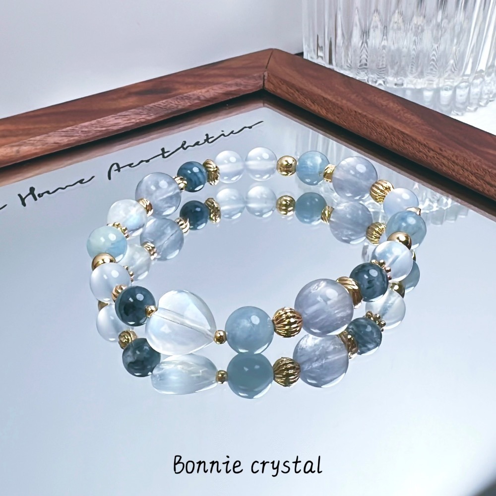 ✨✨ 靜藍之心設計水晶手鍊✨✨藍月光愛心、藍幽靈、藍玉髓、藍晶石、拉絲藍螢石、藍月光-細節圖3