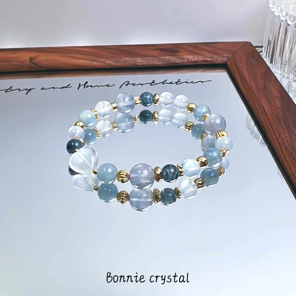 ✨✨ 靜藍之心設計水晶手鍊✨✨藍月光愛心、藍幽靈、藍玉髓、藍晶石、拉絲藍螢石、藍月光-細節圖5