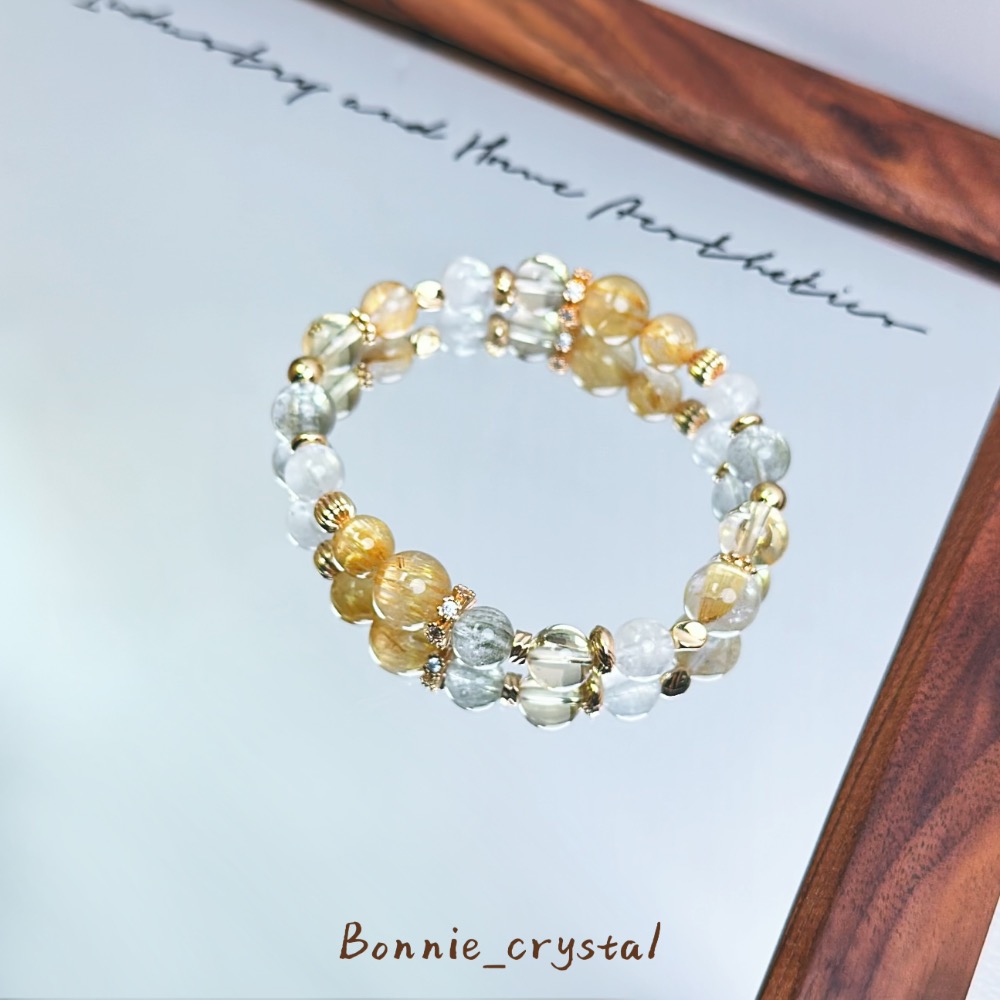 ✨✨暖金設計水晶手鍊✨✨鈦晶、綠幽靈、黃水晶、白幽靈-細節圖3