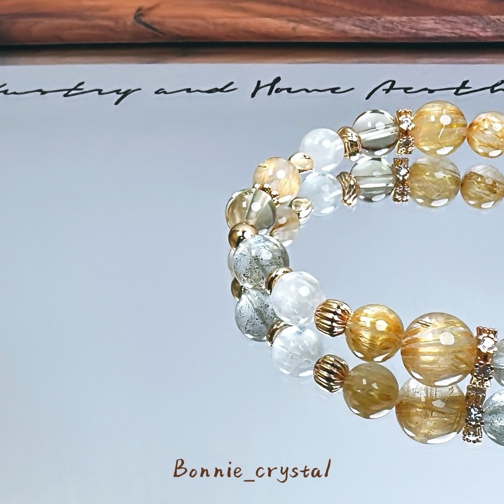 ✨✨暖金設計水晶手鍊✨✨鈦晶、綠幽靈、黃水晶、白幽靈-細節圖5