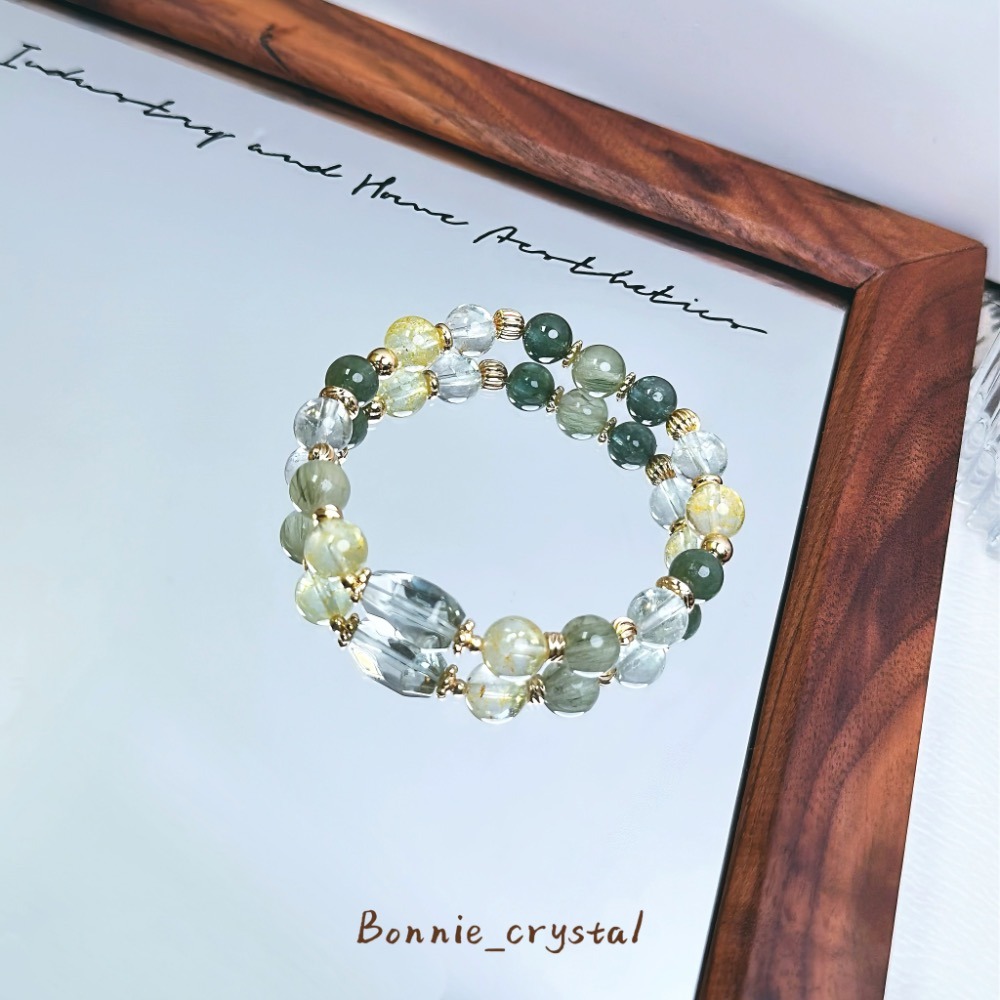 ✨✨靜綠設計水晶手鍊✨✨鑽切綠水晶、桂花托帕石、綠髮晶、綠水晶、綠磷灰-細節圖3