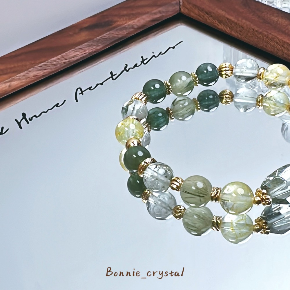 ✨✨靜綠設計水晶手鍊✨✨鑽切綠水晶、桂花托帕石、綠髮晶、綠水晶、綠磷灰-細節圖4