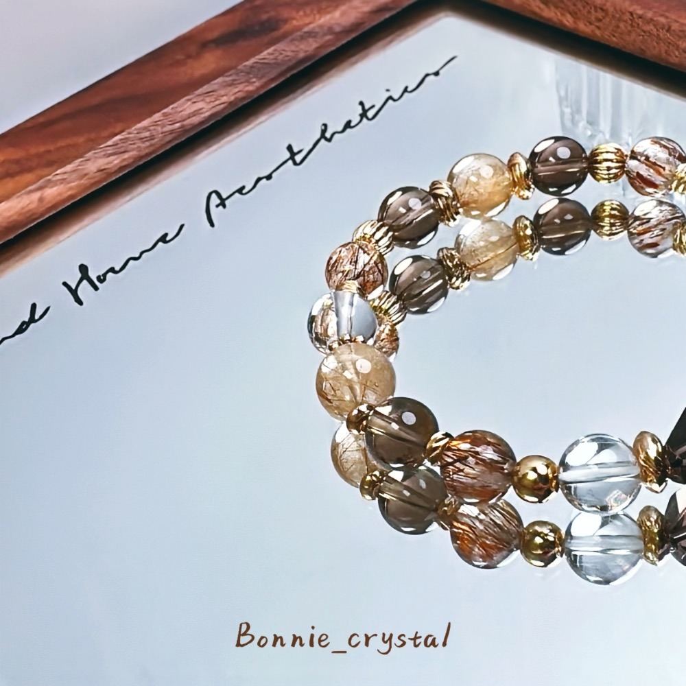 ✨✨夕陽設計水晶手鍊✨✨鑽切茶晶、金髮晶、黑金超、茶晶、白水晶-細節圖4