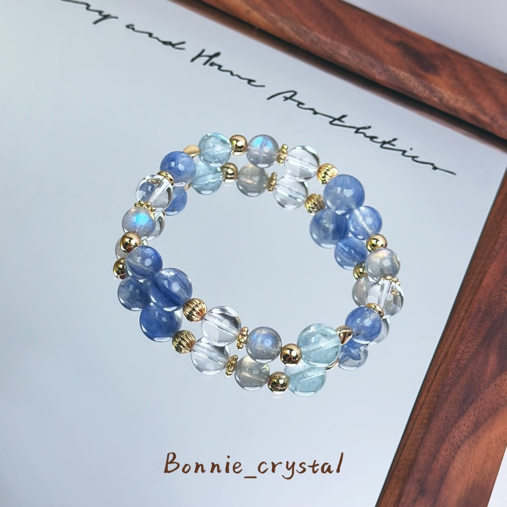 ✨✨海星設計水晶手鍊✨✨藍晶石、藍托帕石、灰拉長石、白水晶-細節圖2