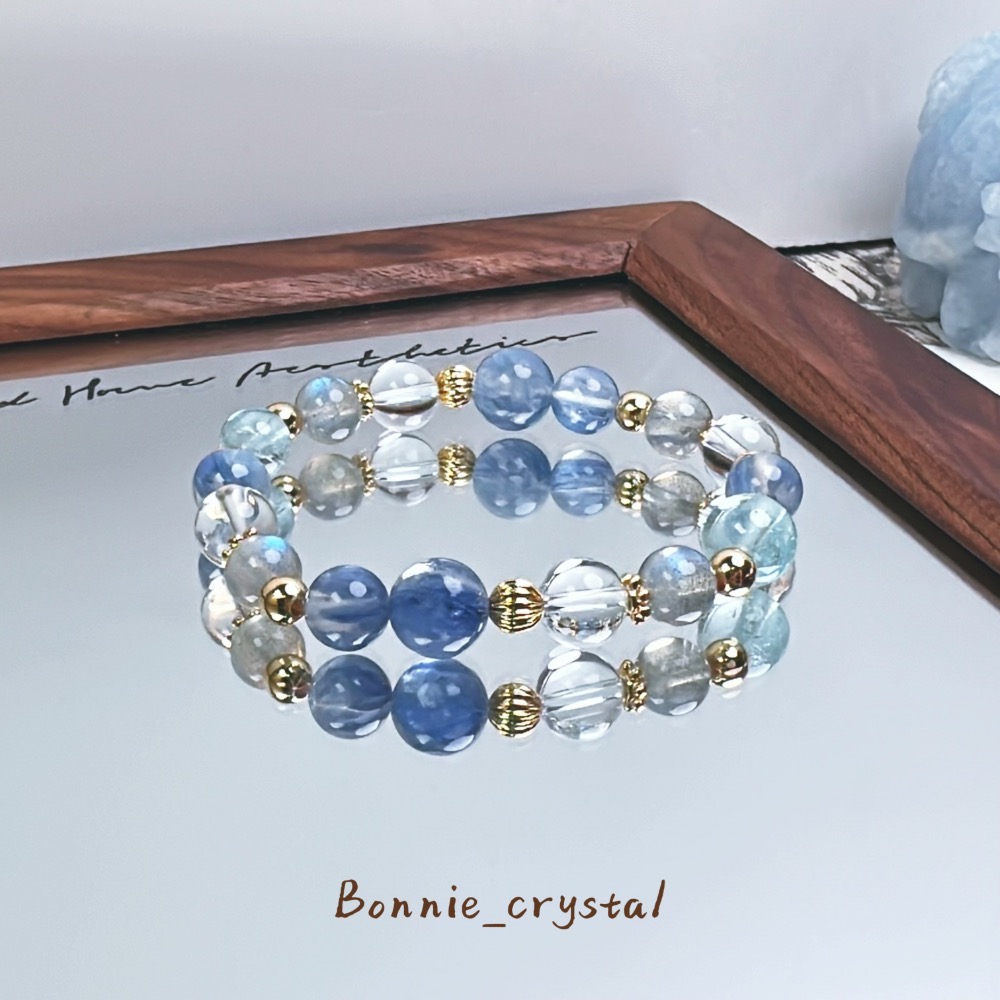 ✨✨海星設計水晶手鍊✨✨藍晶石、藍托帕石、灰拉長石、白水晶-細節圖3