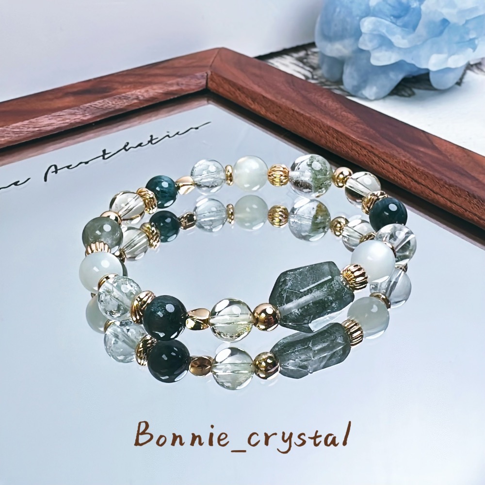 ✨✨綠野設計水晶手鍊✨✨鑽切綠幽靈、綠月光、綠磷灰、綠阿賽、檸檬黃水晶、綠幽靈-細節圖2