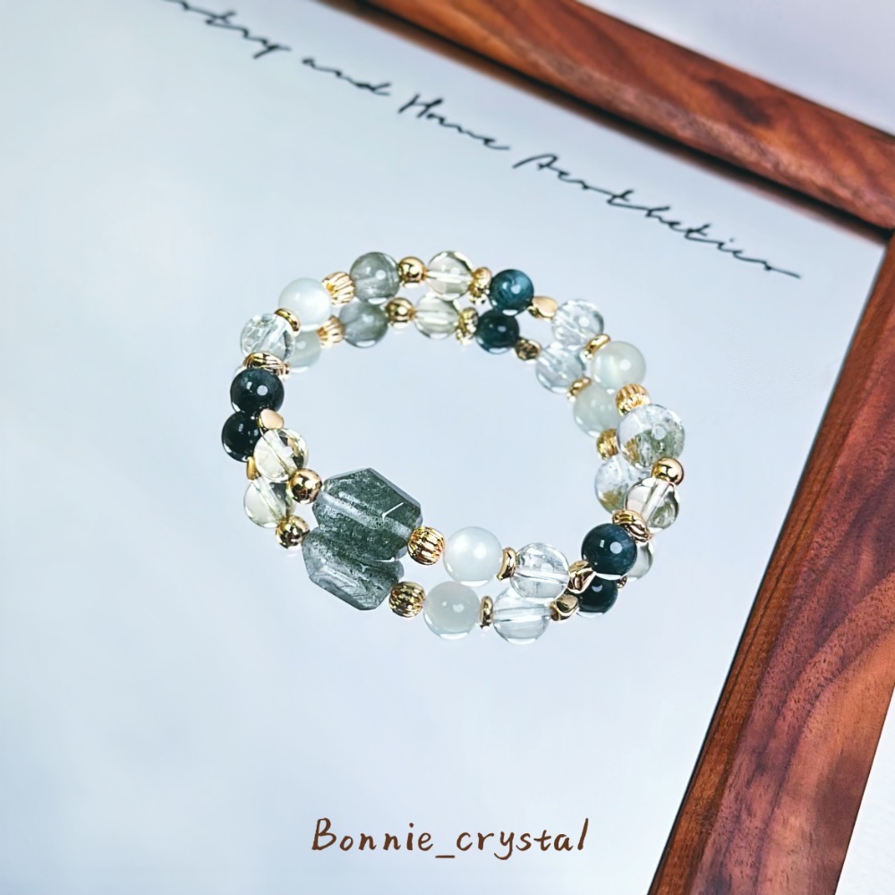 ✨✨綠野設計水晶手鍊✨✨鑽切綠幽靈、綠月光、綠磷灰、綠阿賽、檸檬黃水晶、綠幽靈-細節圖3