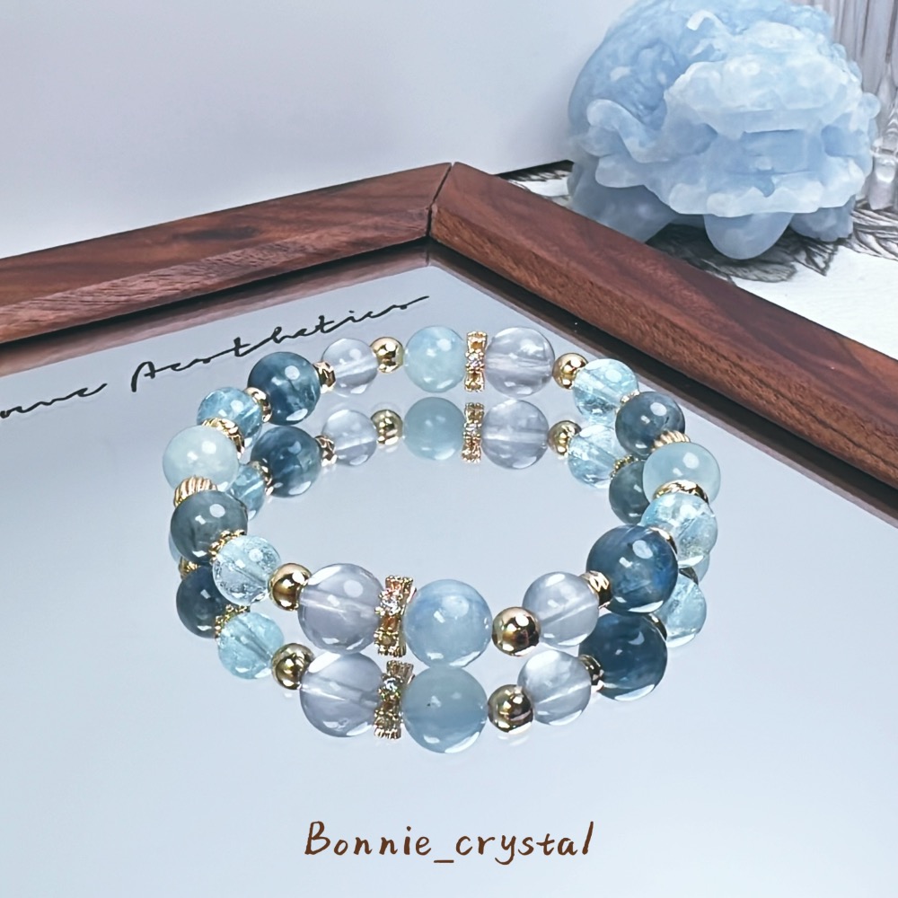 ✨✨藍色軟糖設計水晶手鍊✨✨藍綠晶、藍螢石、天青色藍晶、藍托帕石-細節圖2