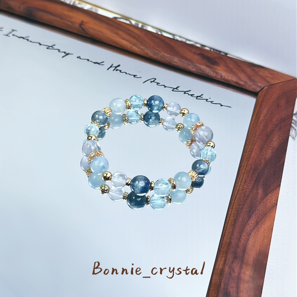 ✨✨藍色軟糖設計水晶手鍊✨✨藍綠晶、藍螢石、天青色藍晶、藍托帕石-細節圖3