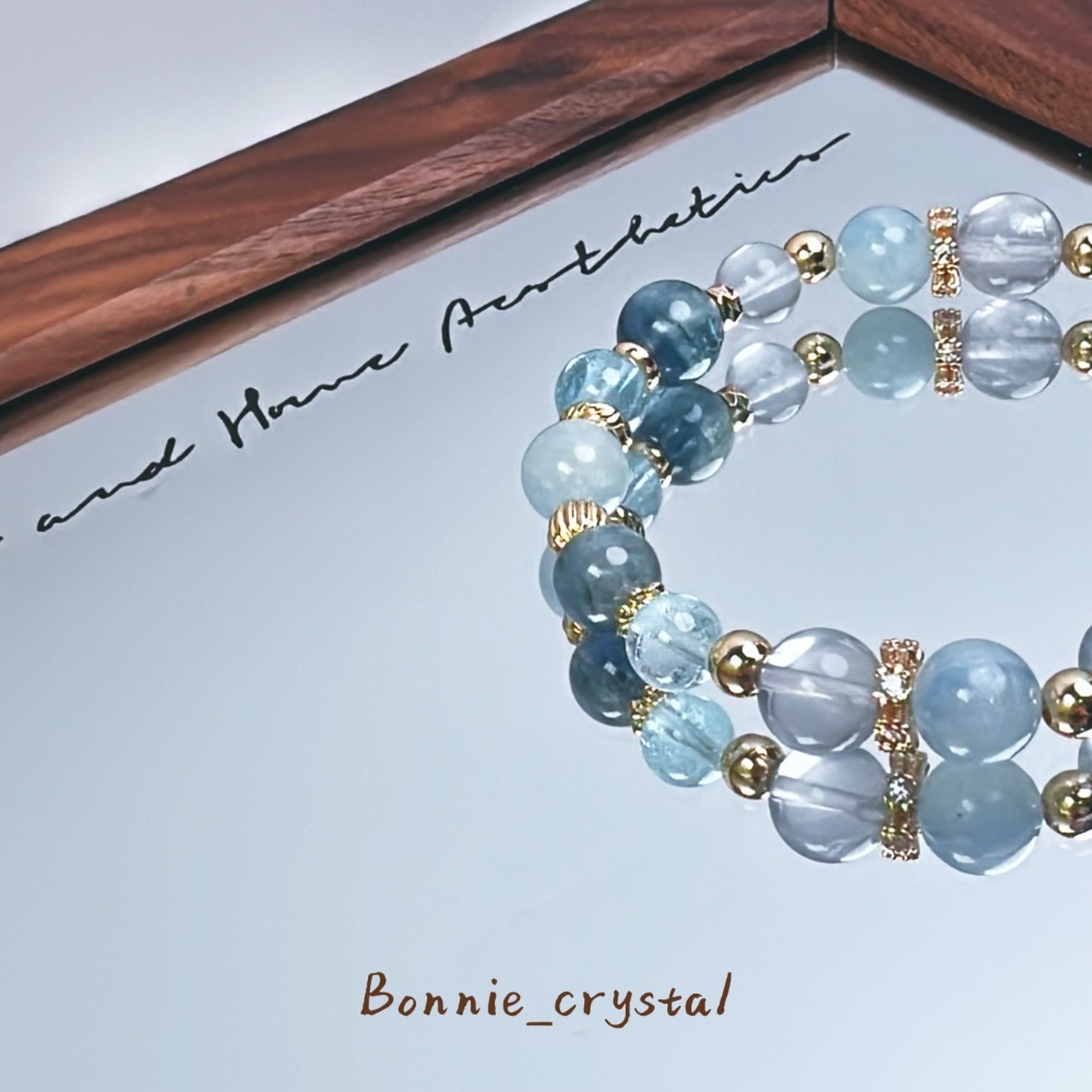 ✨✨藍色軟糖設計水晶手鍊✨✨藍綠晶、藍螢石、天青色藍晶、藍托帕石-細節圖4