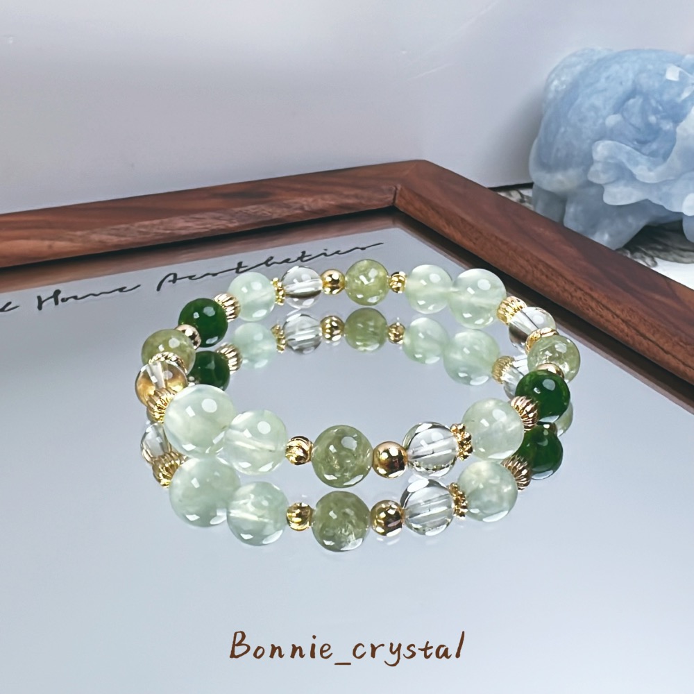 ✨✨青青日常設計水晶手鍊✨✨綠葡萄石、綠祖母晶、透灰石、檸檬黃水晶-細節圖2