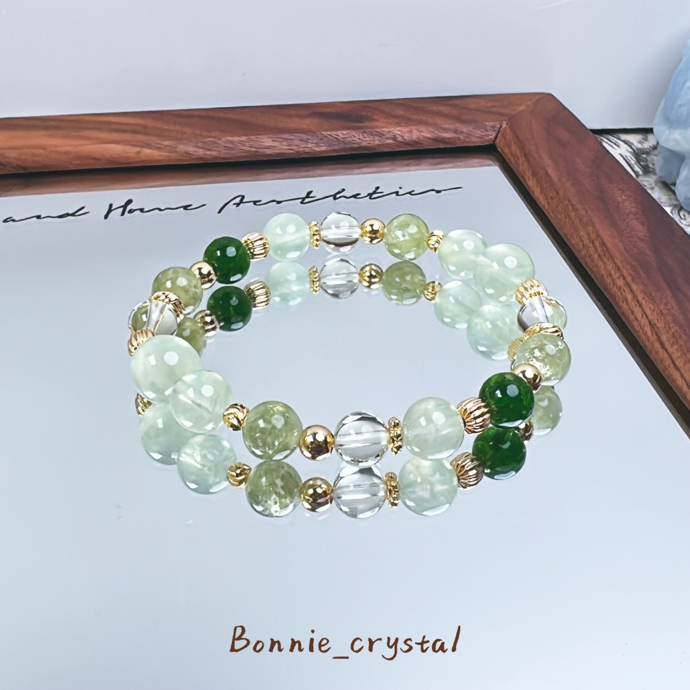 ✨✨青青日常設計水晶手鍊✨✨綠葡萄石、綠祖母晶、透灰石、檸檬黃水晶-細節圖3