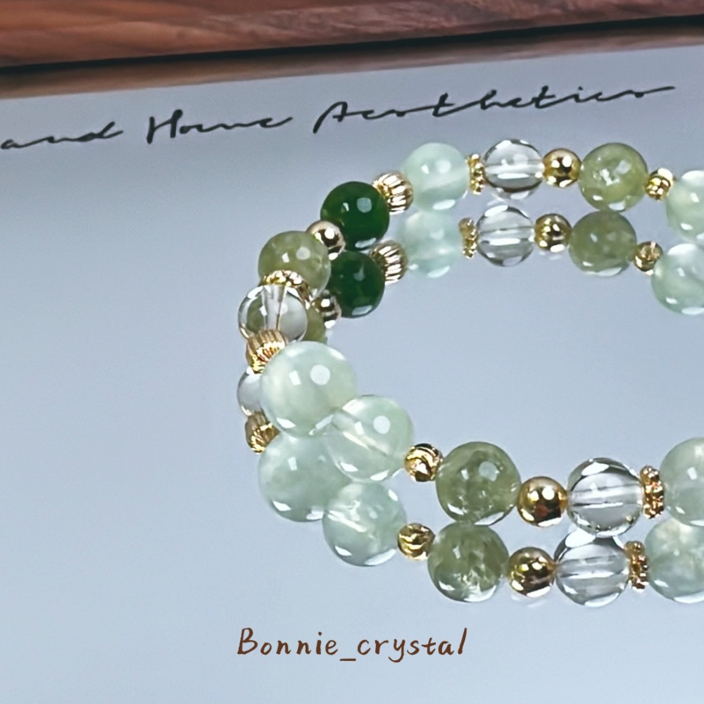 ✨✨青青日常設計水晶手鍊✨✨綠葡萄石、綠祖母晶、透灰石、檸檬黃水晶-細節圖4