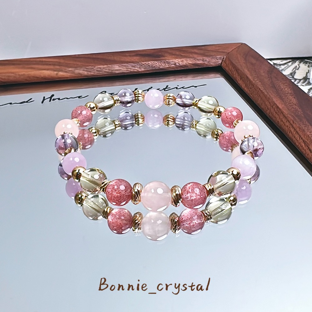 ✨✨春日莓果設計水晶手鍊✨✨粉晶、草莓晶、紫水晶、黃水晶、紫鋰輝-細節圖2