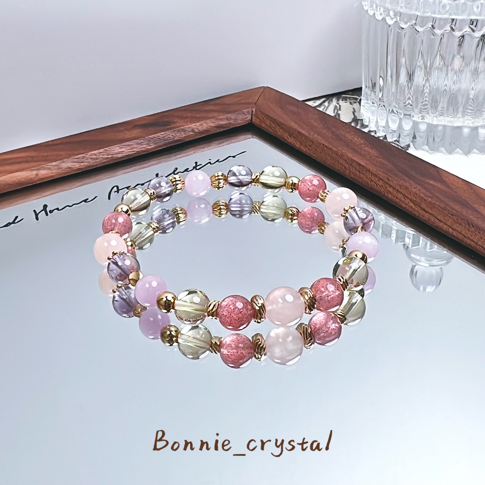 ✨✨春日莓果設計水晶手鍊✨✨粉晶、草莓晶、紫水晶、黃水晶、紫鋰輝-細節圖3