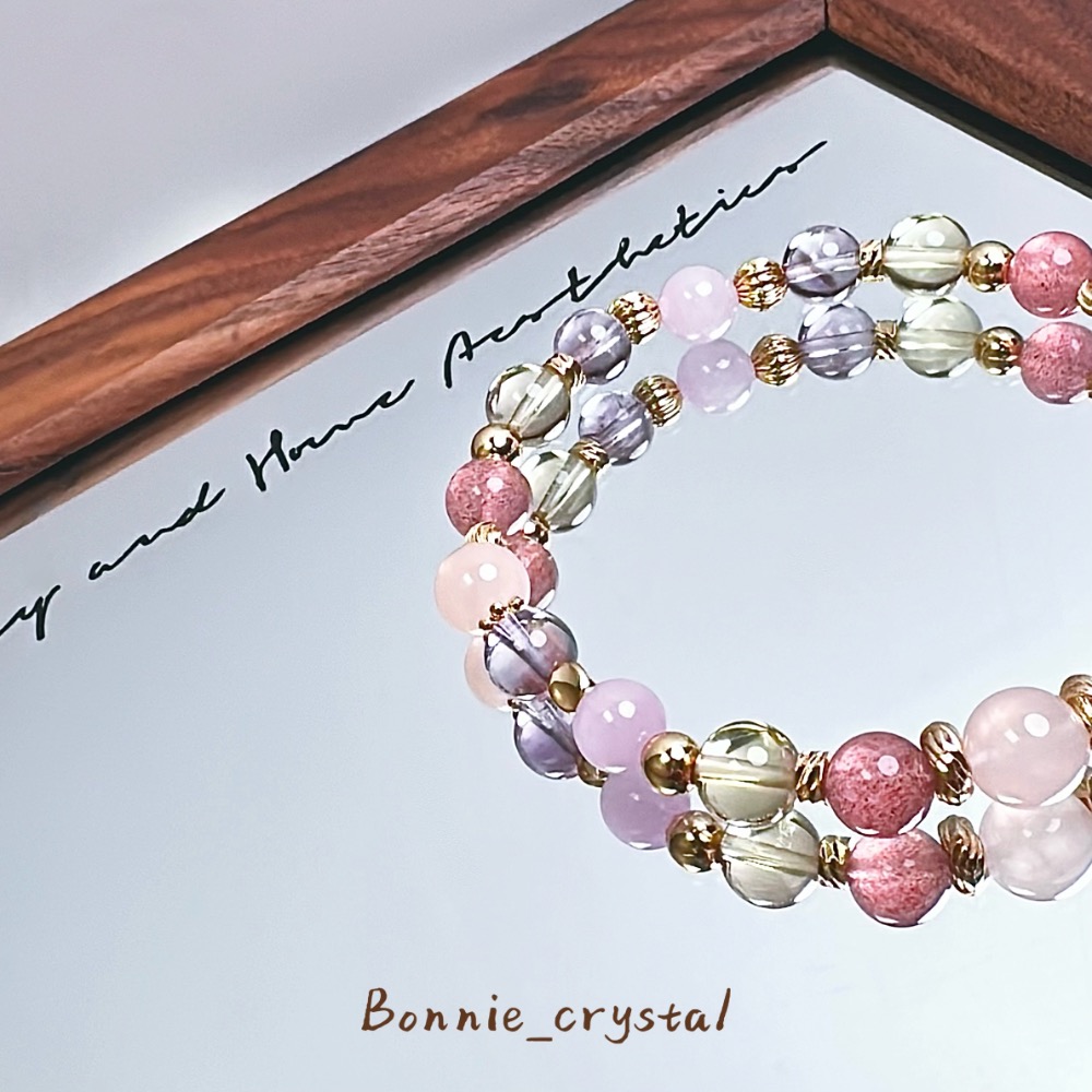 ✨✨春日莓果設計水晶手鍊✨✨粉晶、草莓晶、紫水晶、黃水晶、紫鋰輝-細節圖4