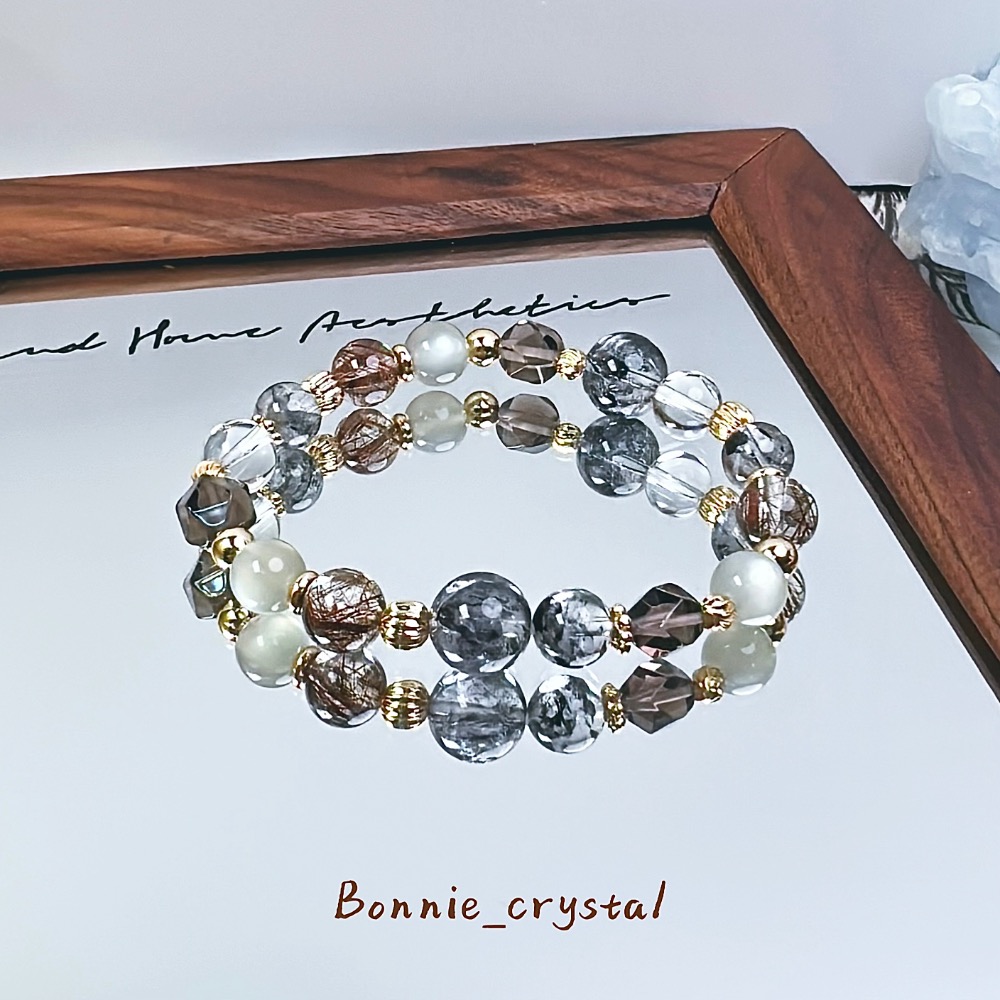 ✨✨序章設計水晶手鍊✨✨閃靈鑽、銅髮晶、鑽切茶晶、灰月光、白水晶-細節圖2