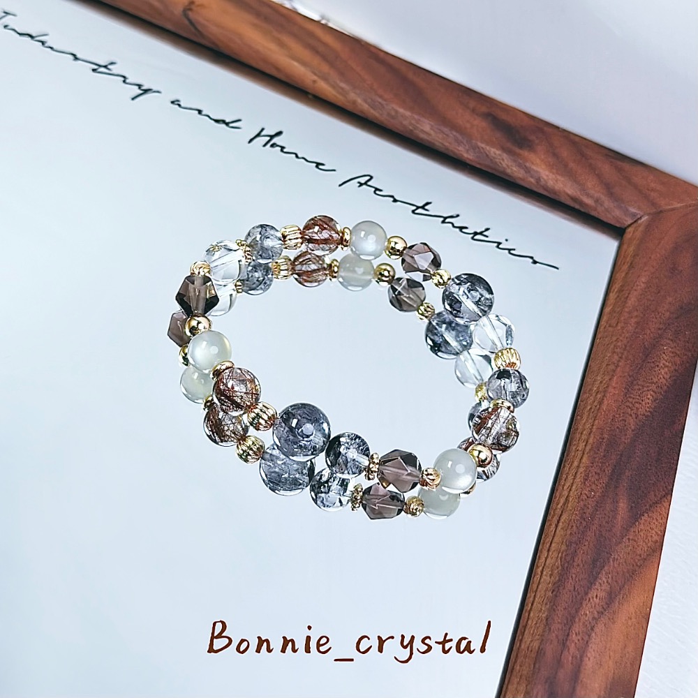 ✨✨序章設計水晶手鍊✨✨閃靈鑽、銅髮晶、鑽切茶晶、灰月光、白水晶-細節圖3