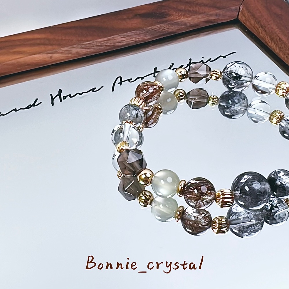 ✨✨序章設計水晶手鍊✨✨閃靈鑽、銅髮晶、鑽切茶晶、灰月光、白水晶-細節圖4