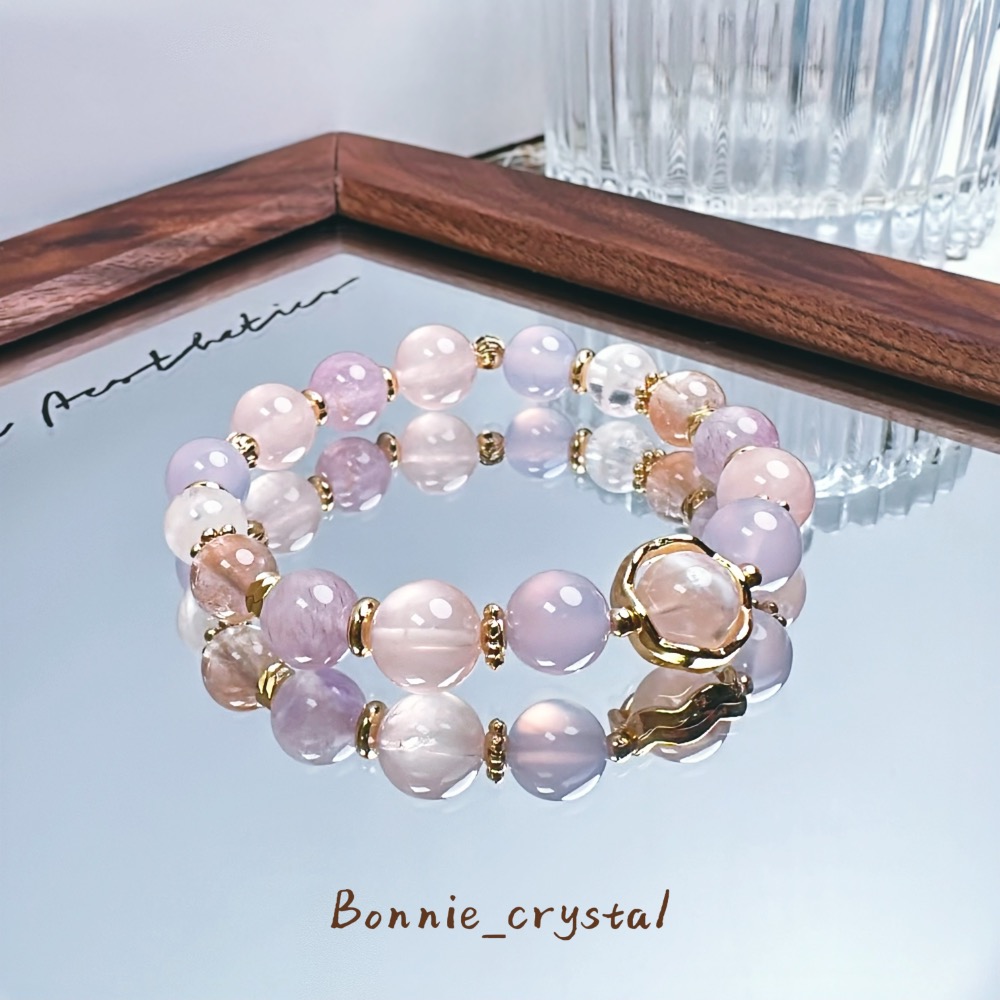 ✨✨心願設計水晶手鍊✨✨粉兔毛、雪花幽靈、粉紫超七、粉晶、紫玉髓-細節圖4