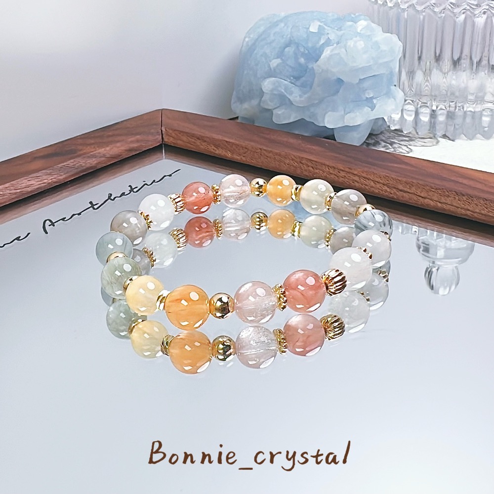 ✨✨彩虹色系兔毛設計水晶手鍊✨✨-細節圖2