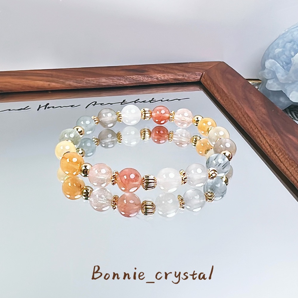 ✨✨彩虹色系兔毛設計水晶手鍊✨✨-細節圖3