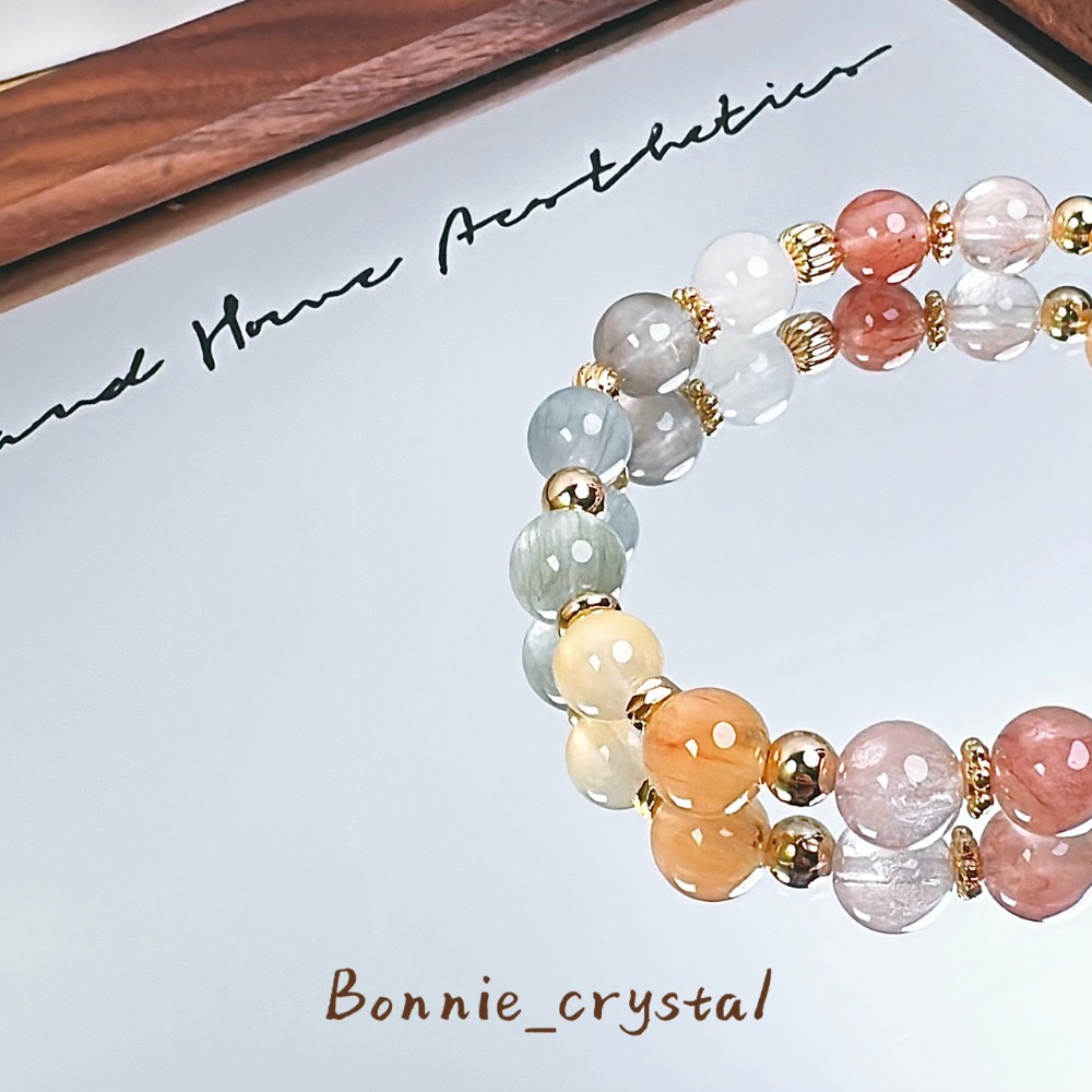 ✨✨彩虹色系兔毛設計水晶手鍊✨✨-細節圖4