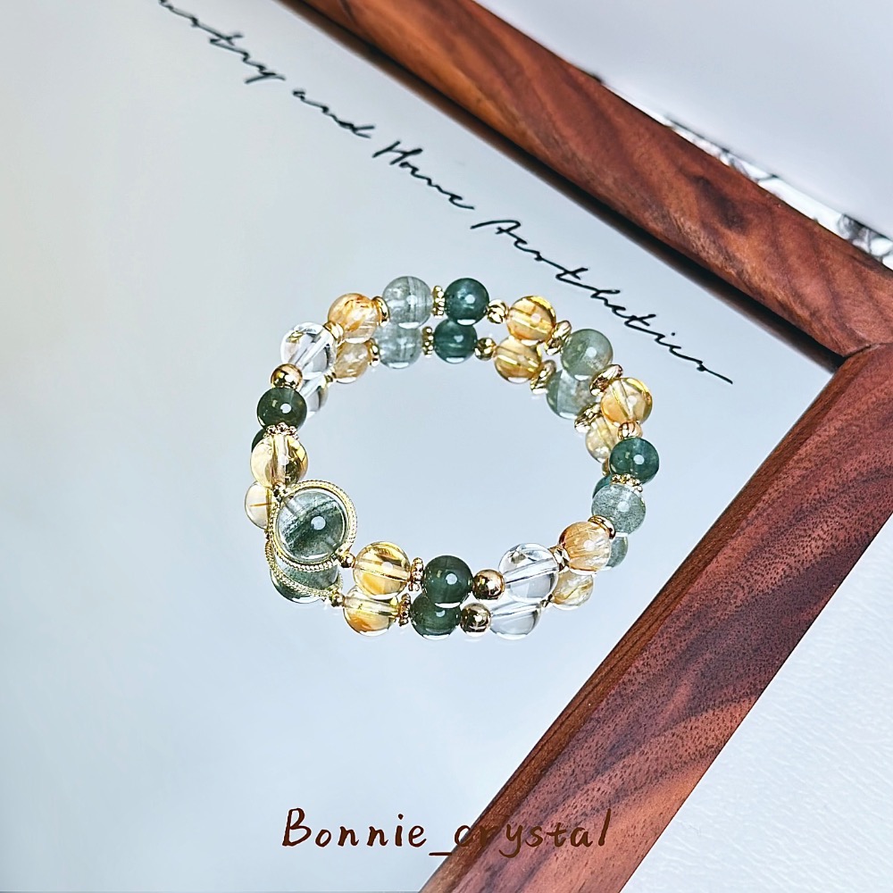 ✨✨輕綠設計水晶手鍊✨✨綠幽靈、黃水晶、鈦晶、白水晶、綠磷灰-細節圖2
