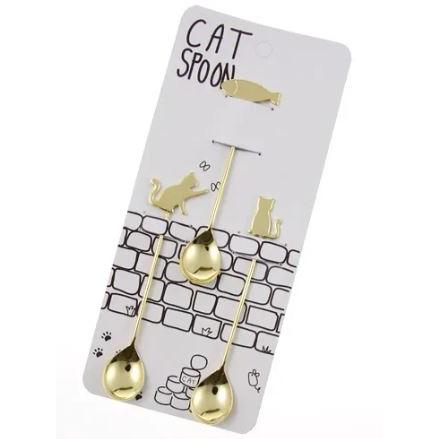 【高桑金屬】高品質日本製貓咪金色不銹鋼湯匙 咖啡匙攪拌湯匙 魚湯匙 一組3支 高桑金屬 正版商品-細節圖2