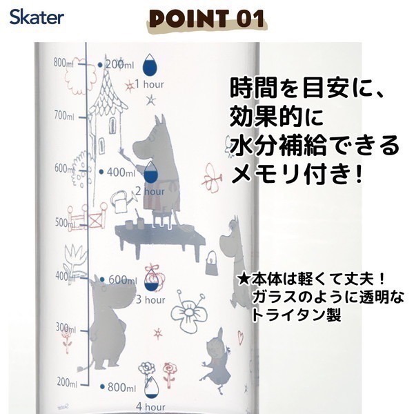 【一草一木】日本進口 Skater 嚕嚕咪 MOOMIN 彈蓋直飲水壺 提把款 1000ml 刻度水壺 大容量 環保杯-細節圖2