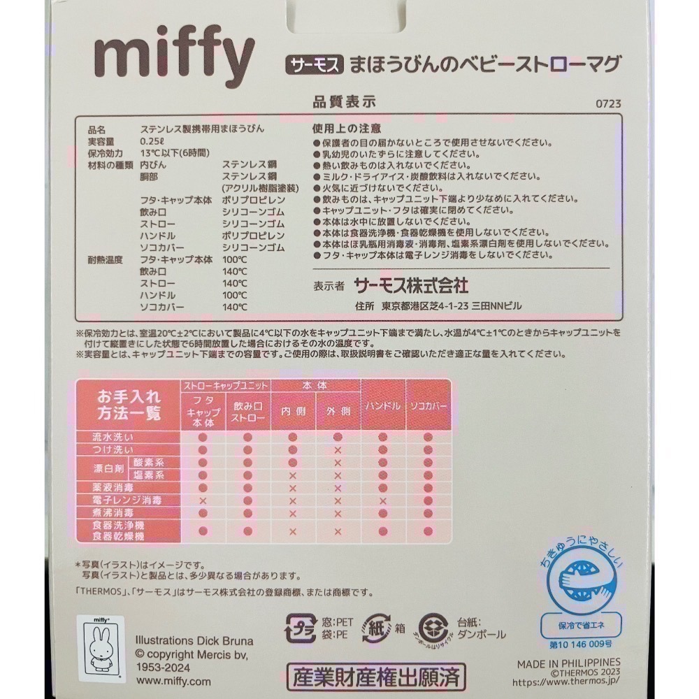 【膳魔師】預購! miffy 米奇 米妮 保冷杯 魔法瓶 250ml 吸管式保冷杯 方便攜帶 學習杯 雙手可握拿-細節圖8