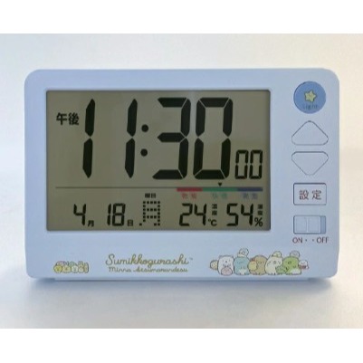 【一草一木】角落生物 San-X 桌上型 大型 電波時鐘 貪睡鬧鐘 溫溼度顯示 日曆 亮光 電波 數字時鐘 桌上型時鐘-規格圖6