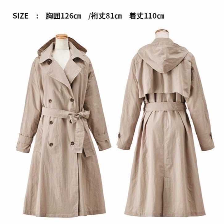【一草一木】Because 日本正版風衣 雨衣 雨具 雨衣外套 捷運 時尚時髦 雨衣 風衣式雨衣 長版 收納袋 附帽可拆-細節圖2