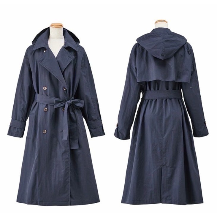 【一草一木】Because 日本正版風衣 雨衣 雨具 雨衣外套 捷運 時尚時髦 雨衣 風衣式雨衣 長版 收納袋 附帽可拆-細節圖3