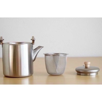 【一草一木】相澤工房 日本製 AIZAWA 不鏽鋼 竹製提把 附濾網 400ml  不鏽鋼霧面 泡茶壺 小茶壺-細節圖4