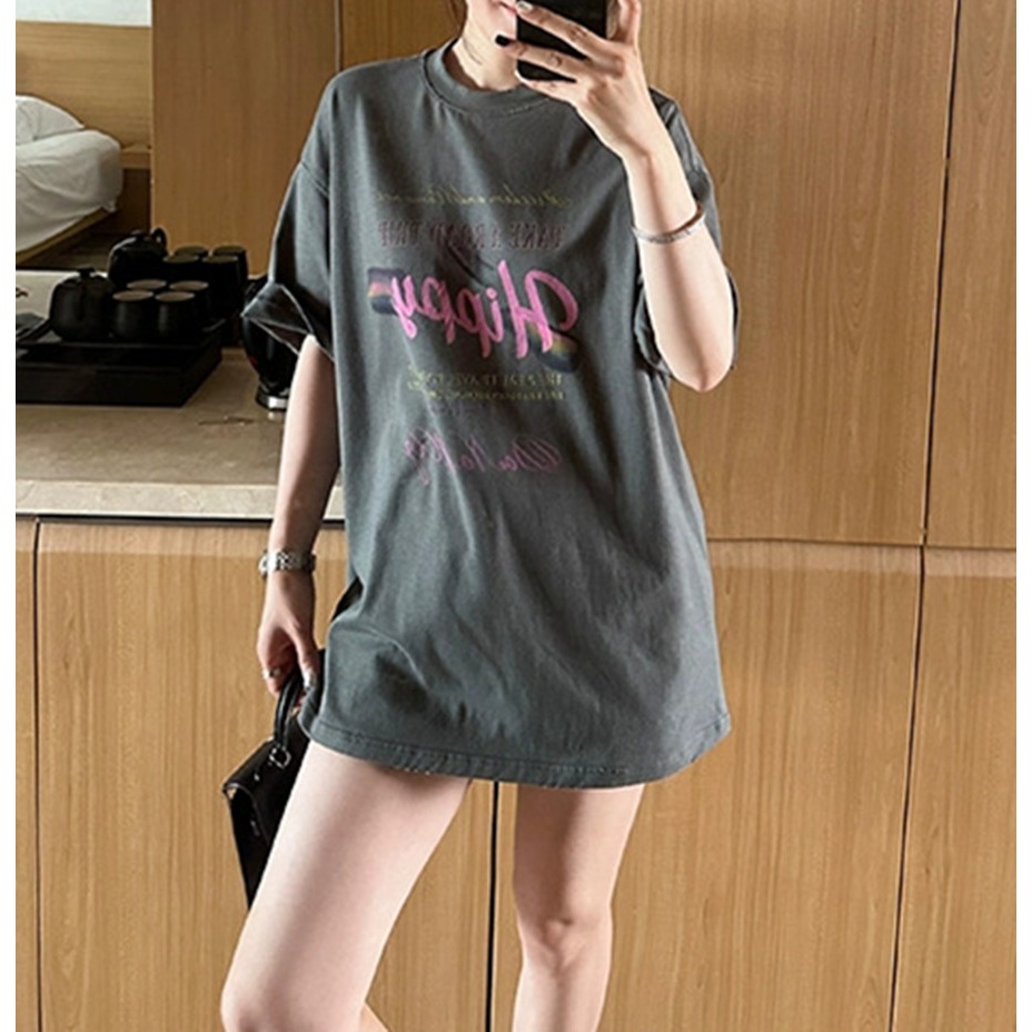 韓版夏裝短袖T恤女 字母印花 大碼 OVERSIZE 衣服女 上衣寬鬆女-細節圖2