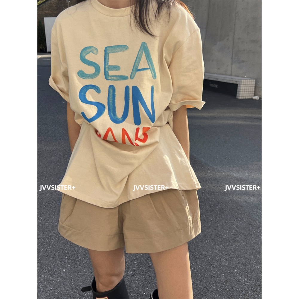 夏季新款韓版純棉後短袖T恤女 字母印花 寬鬆上衣 OVERSIZE 衣服女-細節圖5