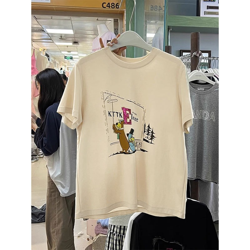 S-L韓國東大門新款卡通熊趣味印花正肩短袖T恤女-細節圖2