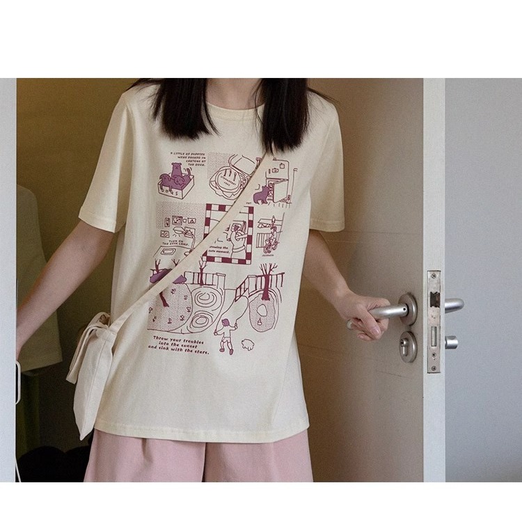 S-3XL大尺碼 純棉 卡通圖案印花短袖女 T恤女 寬鬆上衣女-細節圖3