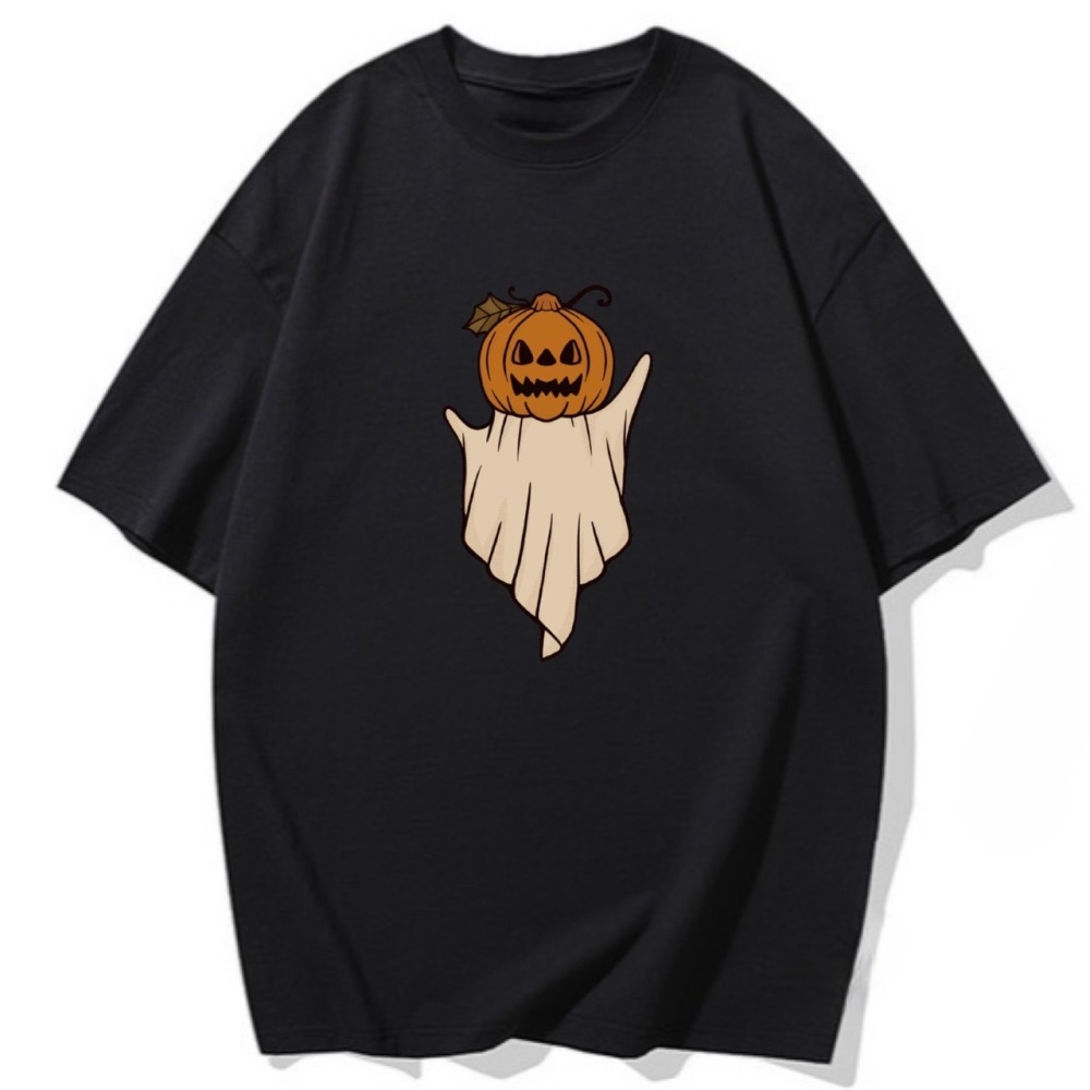 S-3XL大尺碼 原創萬聖節 韓版南瓜鬼魂短袖T恤 oversize衣服 情侶裝 棉tee-細節圖2