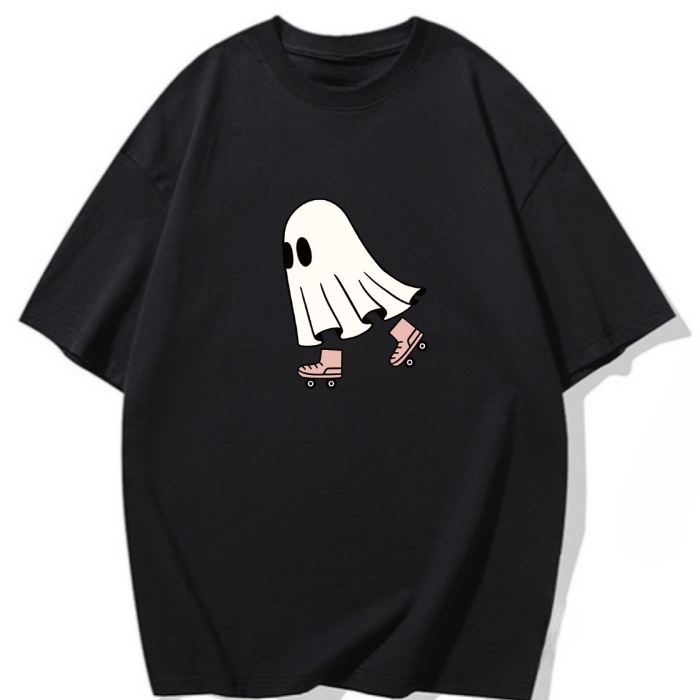 S-3XL 原創萬聖節 韓版小鬼魂溜冰鞋短袖T恤 oversize大碼上衣 棉tee-細節圖2