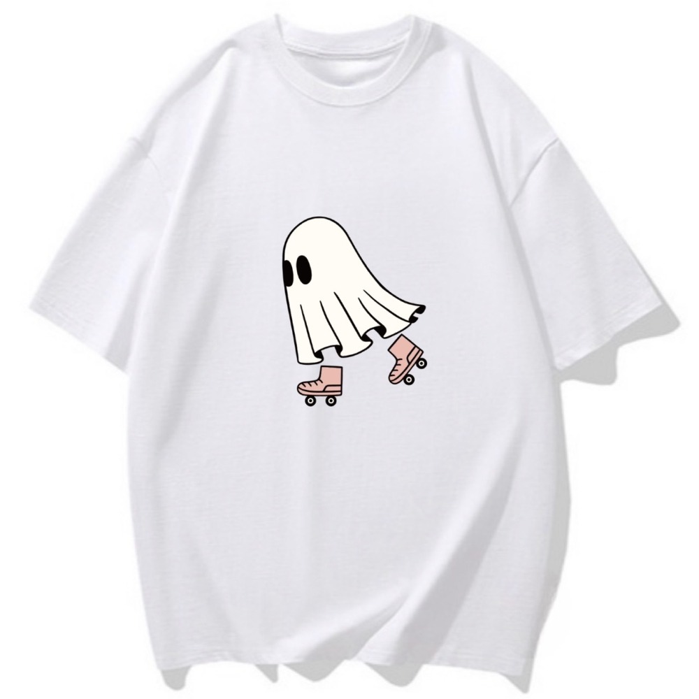 S-3XL 原創萬聖節 韓版小鬼魂溜冰鞋短袖T恤 oversize大碼上衣 棉tee-細節圖3