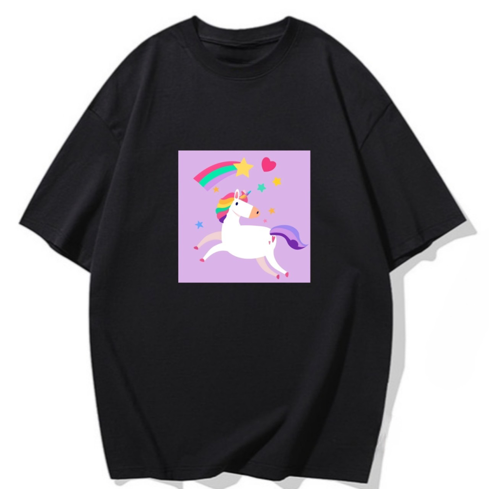 S-3XL大尺碼 原創彩虹小馬短袖T恤女 oversize衣服女裝 棉tee-細節圖2