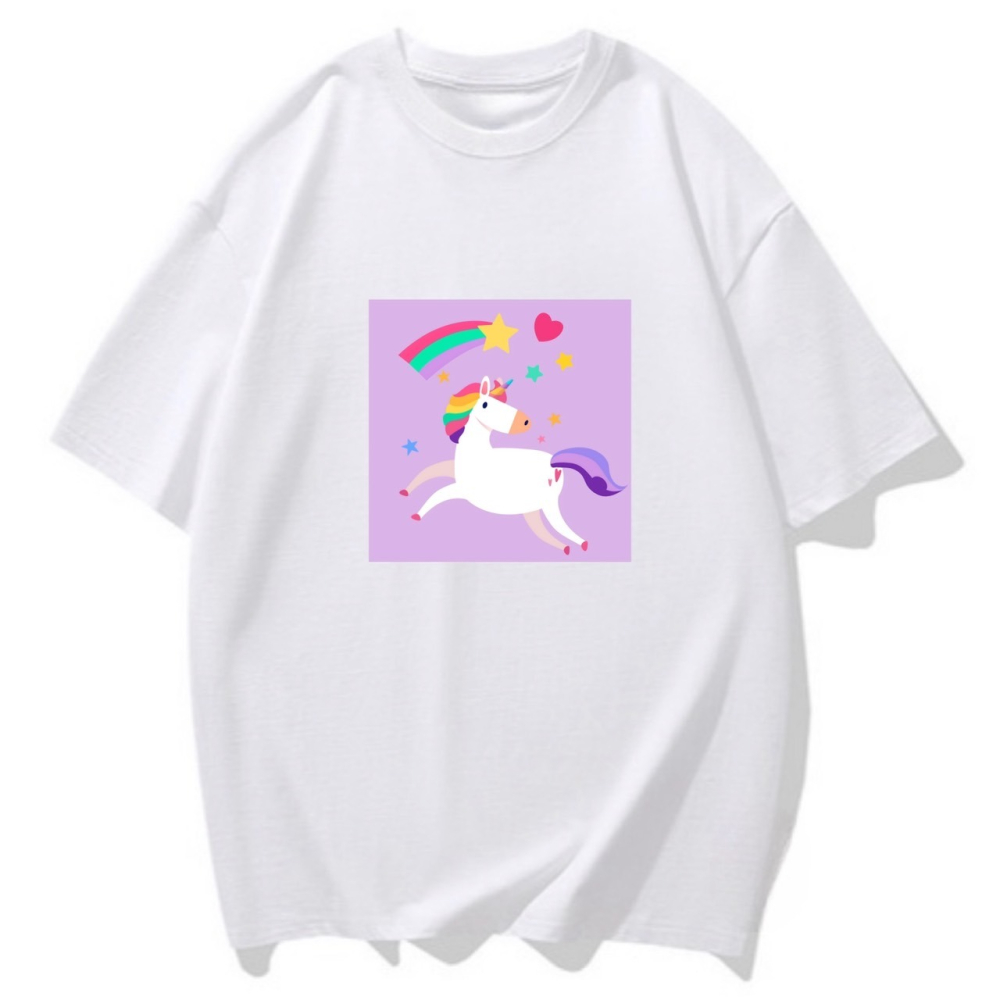 S-3XL大尺碼 原創彩虹小馬短袖T恤女 oversize衣服女裝 棉tee-細節圖3