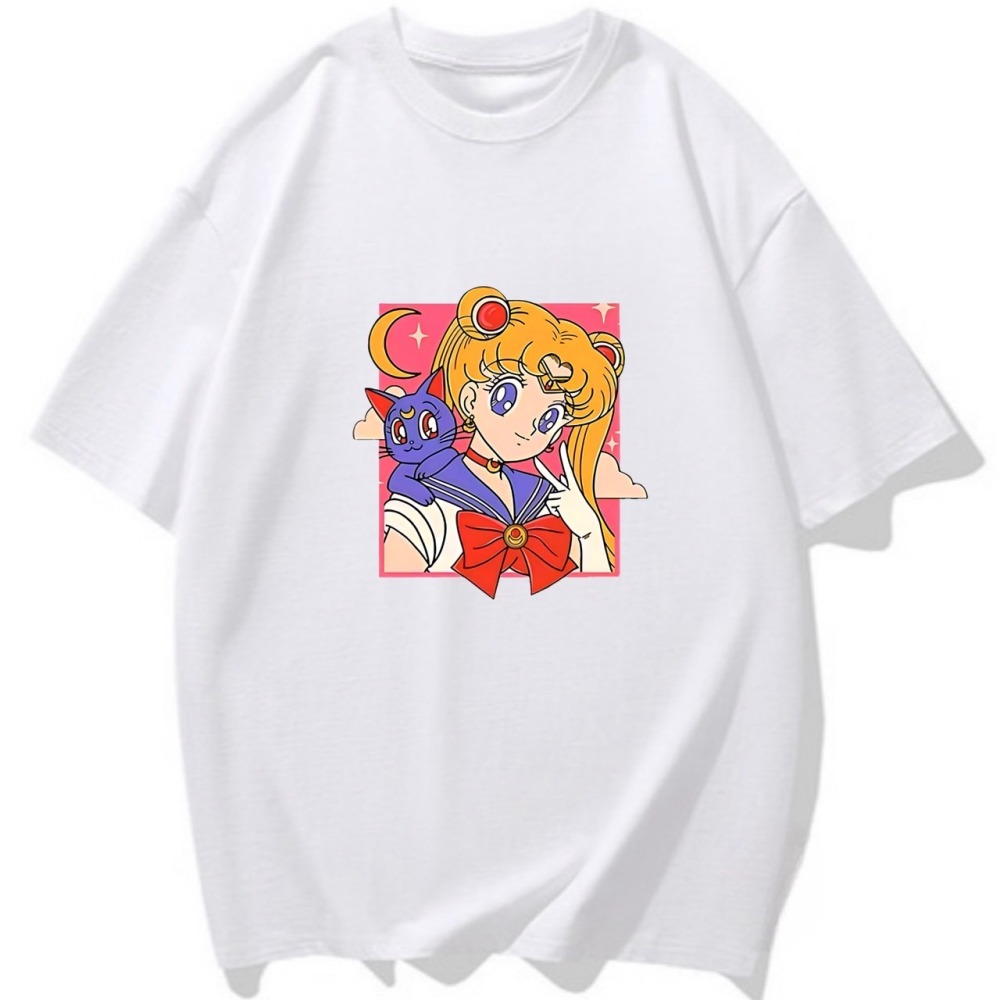 S-3XL大尺碼 原創美少女戰士和她的貓 短袖T恤女 oversize衣服女裝 棉tee-細節圖2