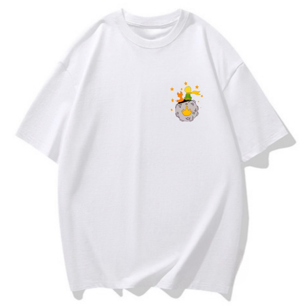 S-3XL大尺碼 小王子和狐狸 短袖T恤女 oversize衣服女裝上衣 棉tee-細節圖2