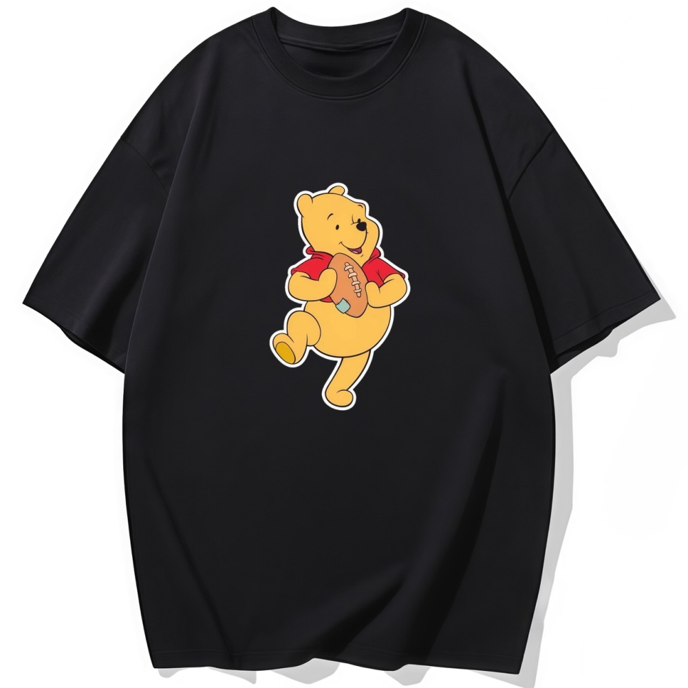 S-3XL大尺碼 小熊維尼打橄欖球 短袖T恤女 oversize衣服女裝上衣 大碼棉tee-細節圖2