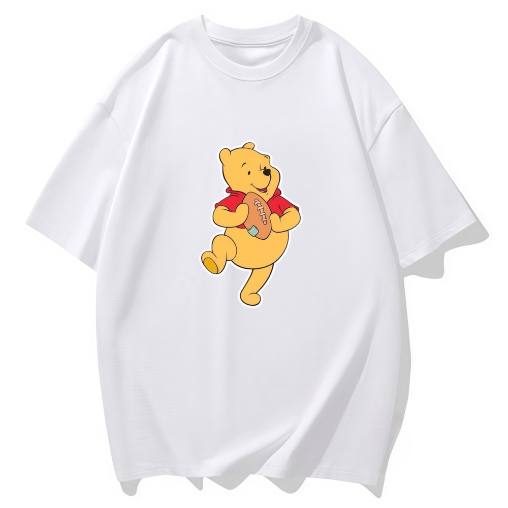 S-3XL大尺碼 小熊維尼打橄欖球 短袖T恤女 oversize衣服女裝上衣 大碼棉tee-細節圖3