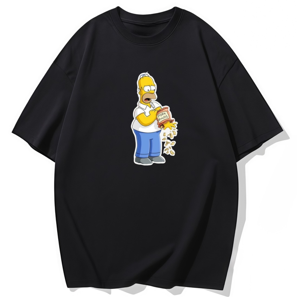 S-3XL大尺碼 辛普森 零食破了個洞 短袖T恤女 oversize 棉tee-細節圖2