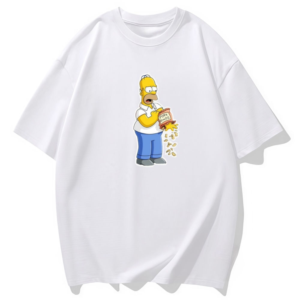 S-3XL大尺碼 辛普森 零食破了個洞 短袖T恤女 oversize 棉tee-細節圖3